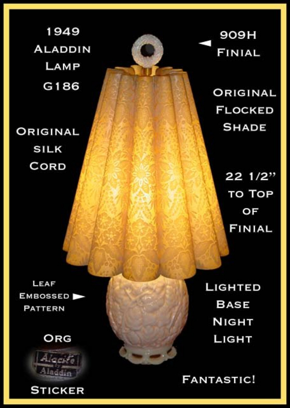 Aladdin Lamp G~186 Lamp W/Orig Shade~Label~Lighted Base