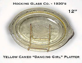 Hocking Glass Yellow Cameo 12" Oval Platter