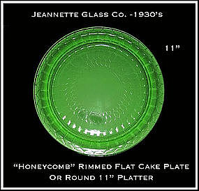Jeannette Hex Optic "Honeycomb" Rimmed Flat Cake Plate