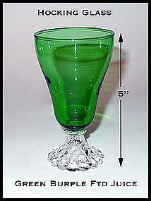 Hocking Glass Forest Green Burple Footed Juice Glass