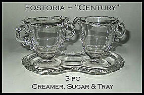 Fostoria Century~Creamer~Sugar & Tray~3pc Set