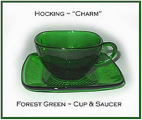 Hocking Fire King Forest Green Charm Cup and Saucer