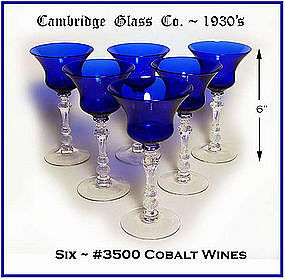 Cambridge ~ 6 ~ #3500 Cobalt Tall Wine Goblets