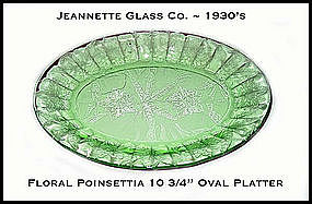 Jeannette~Floral Poinsettia Green 10 3/4" Oval Platter
