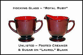Hocking~Fire King~Royal Ruby~Unlisted Cream N Sugar Set