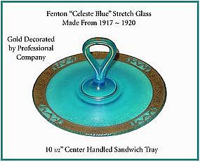 Fenton Celeste Blue Stretch Glass Handled Tray GD