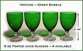 Fire King Forest Green Bubble 5 oz Footed Juice Glass