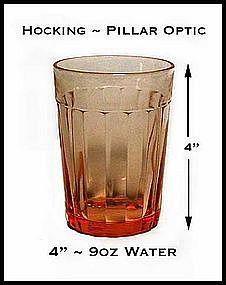 Hocking Pillar Optic Pink 4" Water Glass ~ 1930's