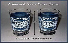 Currier & Ives Royal China Double Old Fashion Glasses