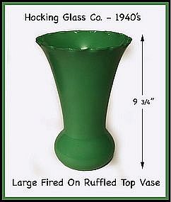 Hocking Fired On Rainbow Green Tall Ruffled Top Vase