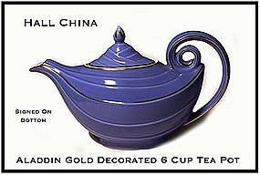 Hall China Cadet Blue GD 6 cup Aladdin Tea Pot
