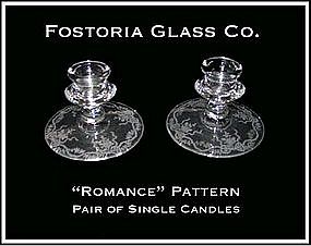Fostoria "Romance" Pair of Single Candles
