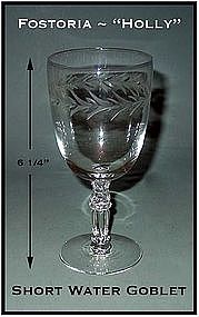 Fostoria "Holly" Short 9 oz Water Goblet ~ 6 1/4" Tall