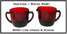 Fire King Royal Ruby 4000 Line Creamer and Sugar