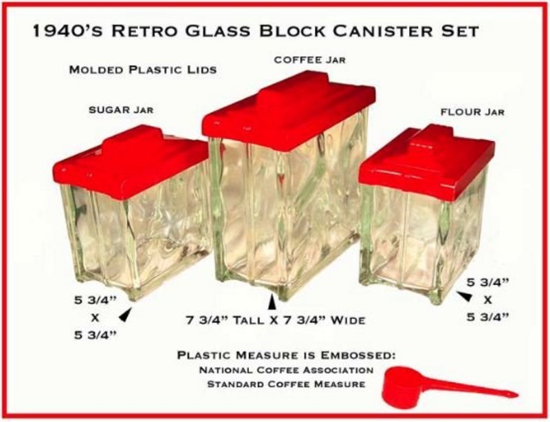 Wonderful 1940s Retro Glass Block Kitchen Canister Set