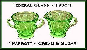 Federal Glass "Parrot" Creamer and Sugar Set