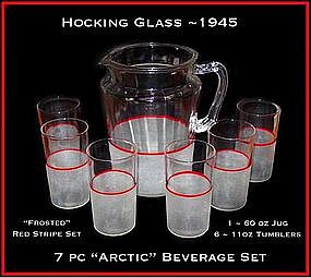 Hocking ~ 1932 ~ Arctic 7pc Red Stripe Beverage Set