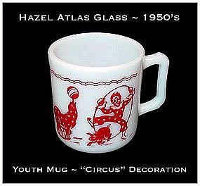 Hazel Atlas Glass Co. ~ 1950's ~ Youth Mug ~ Circus Dec