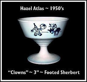 Hazel Atlas Childs Blue~"Clowns"~Footed Sherbert