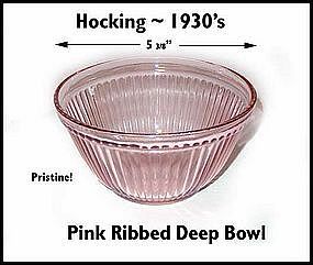 Hocking~Fire King~Pink Ribbed Deep Cereal Bowl