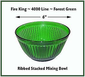 Fire King~Forest Green~Rare Ribbed 6" Stacking Bowl