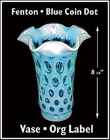 Fenton ~ Blue Coin Dot ~ Vase ~ With Original Label