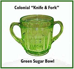 Hocking Colonial Knife & Fork Green Sugar Bowl