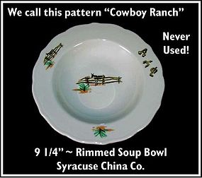 "Cowboy Ranch" Rimmed Flat Soup Sterling China RW