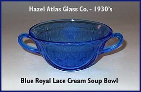 Royal Lace Blue 2 Handled Cream Soup Bowl