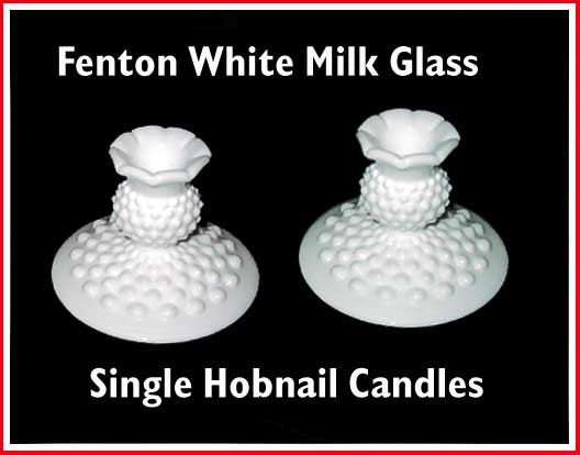 Fenton White Milk Glass Hobnail Single Candles