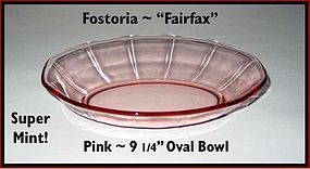 Fostoria Fairfax Unused Pink 9" Oval Baker