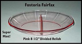 Fostoria Fairfax Unused Pink 8 1/2" Divided Relish