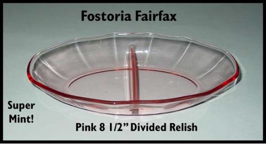 Fostoria Fairfax Unused Pink 8 1/2&quot; Divided Relish