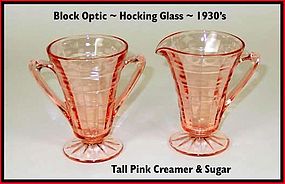 Block Optic Pink Tall Footed Cream & Sugar