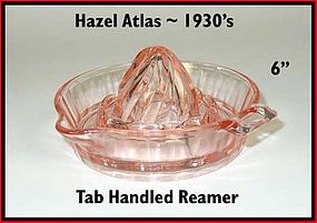 Hazel Atlas Pink Tab Handled Reamer 1930's