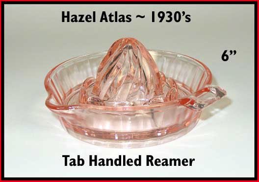 Hazel Atlas Pink Tab Handled Reamer 1930's