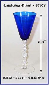 Cambridge Glass ~ Cobalt #3122 ~ 2 1/2oz Stemmed Wine