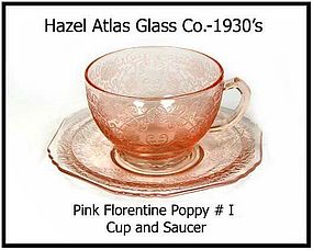 Hazel Atlas~Pink Florentine Poppy I ~ Cup & Saucer
