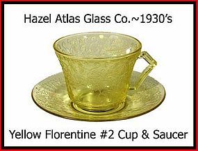 Hazel Atlas  Yellow Florentine #2 Cup and Saucer