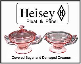 Heisey Pleat & Panel Flamingo Creamer Sugar and Lid