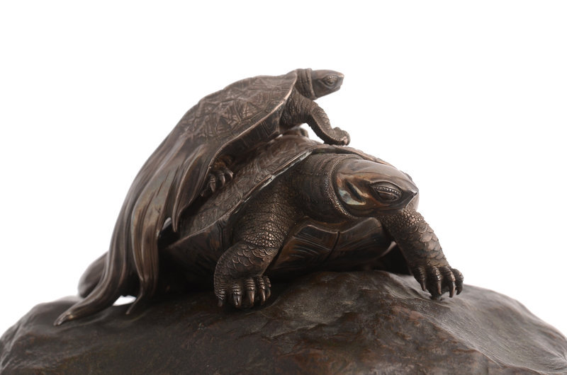 Japanese silver turtle Okimono made by Nogami Ryuki