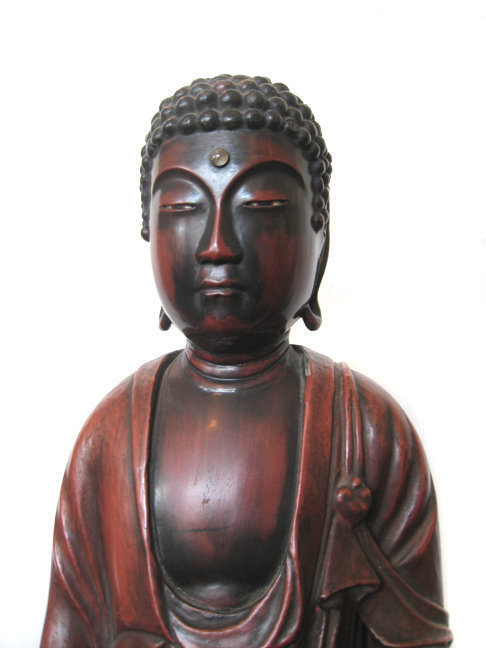 Incredible Japanese Antique Standing Red Lacquer Buddha