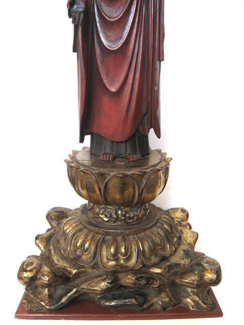 Incredible Japanese Antique Standing Red Lacquer Buddha