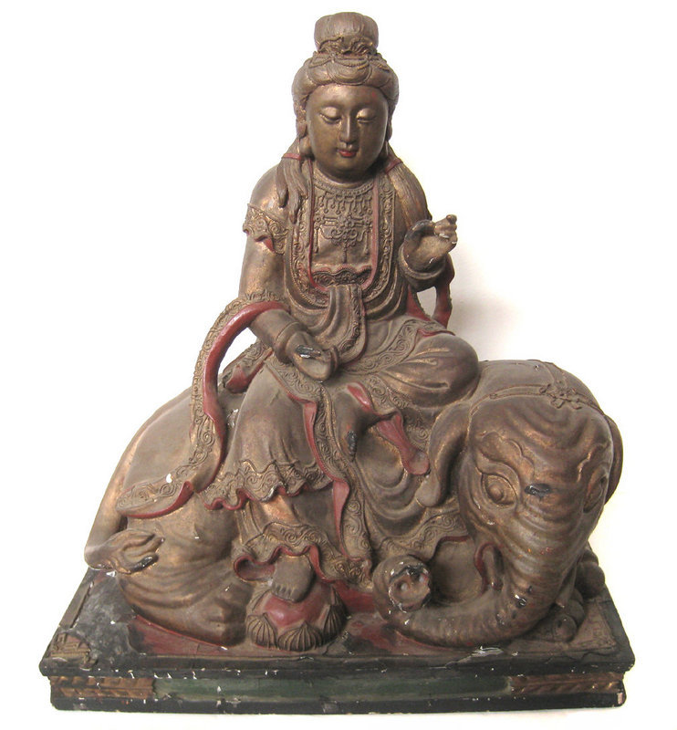 Chinese Wood and Lacquered Figure of Fugen