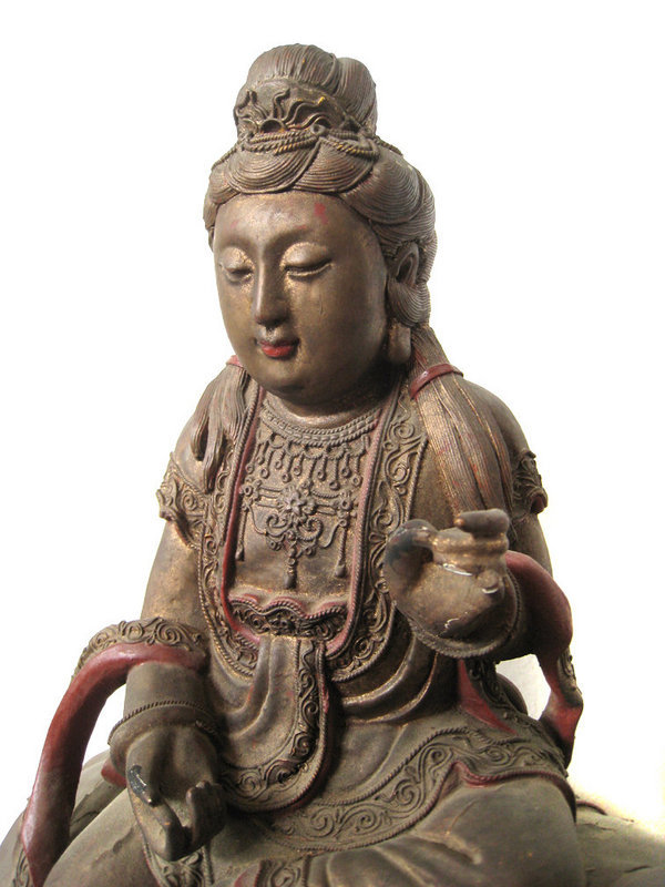 Chinese Wood and Lacquered Figure of Fugen