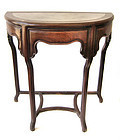 Chinese Antique Huali Wood Half Round Table with Marble