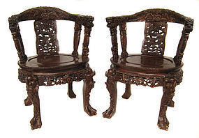 Chinese Pair of Carved Dragon Chairs
