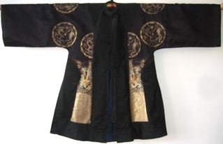 Antique Chinese Black Dragon and Phoenix Roundel Robe