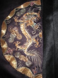 Antique Chinese Black Dragon and Phoenix Roundel Robe