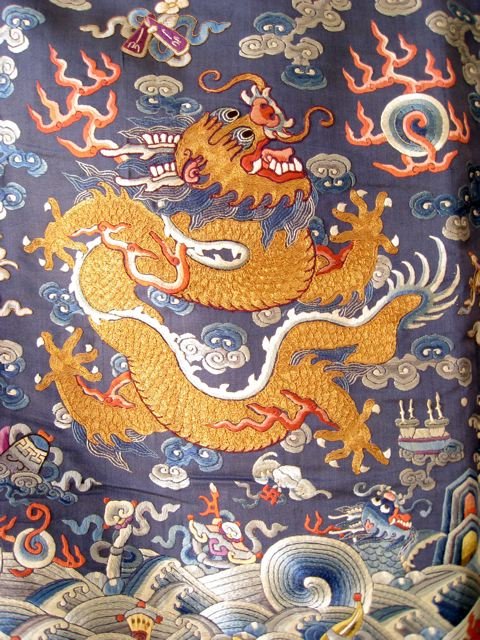 Antique Chinese Gold Dragon Table Apron